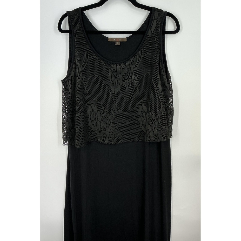 Dark‎ Romantic Gothic Black Lace Overlay Dress Stretch Knit Little Black Dress L